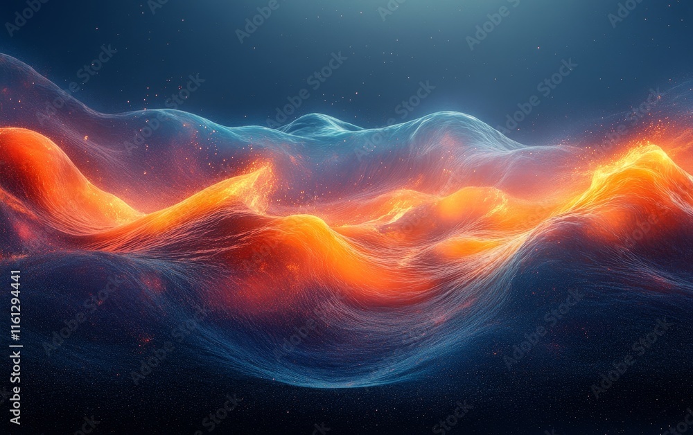 Poster waves ripple dynamically through a surreal glowing void., generative ai