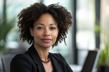 Obraz premium Successful female business corporate leader representative portrait at office workspace, Generative AI