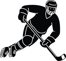 Hockey player in Action silhouette vector art, Hockey player in Action line art vector illustration