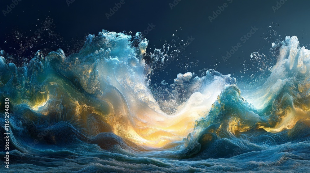 Poster ocean currents merge into surreal glowing underwater compositions., generative ai