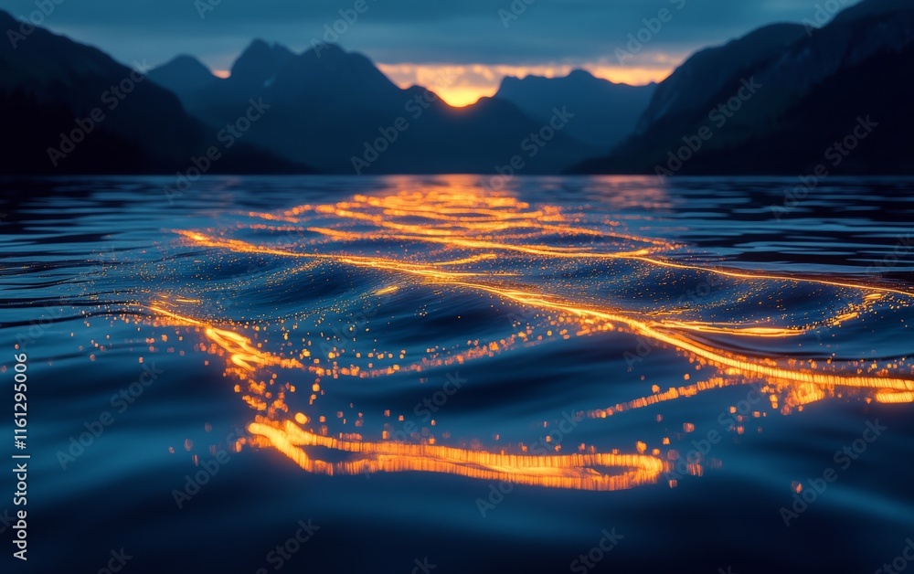 Poster ocean visual effects pulse through ethereal, glowing abstract forms., generative ai