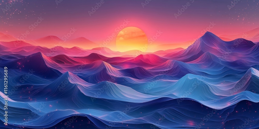 Aufkleber ocean waves ripple dynamically with glowing surreal gradients., generative ai