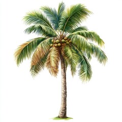 Obraz premium Tropical Palm Tree Illustration with Lush Green Leaves and Fruit