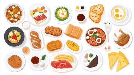 Delicious Array of Breakfast Foods Presented on Elegant Plates Showcasing Global Cuisines with Vibrant Colors and Tempting Textures for Morning Delight