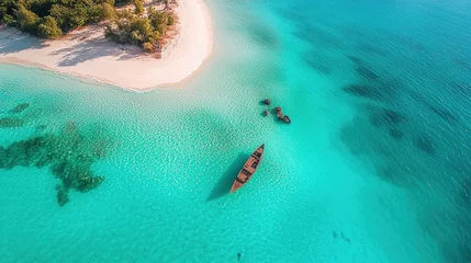 Selbstklebende Fototapeten Explore the pristine beauty of Fumba Island in Zanzibar with turquoise waters and serene beaches © Luminary Studio