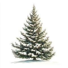 Snowy Evergreen Tree Adorned with White Snow in Winter Landscape
