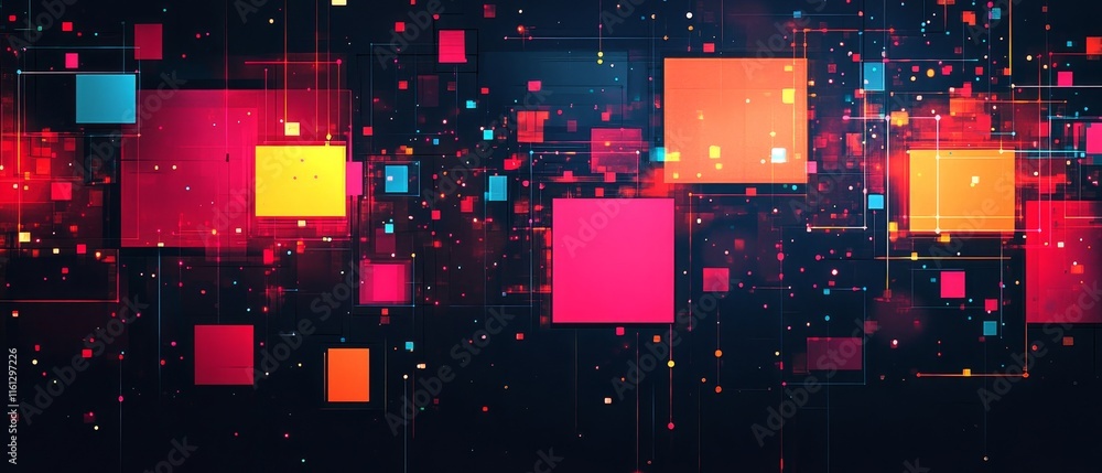 Aufkleber pixel designs dissolve into vibrant retro visual patterns., generative ai