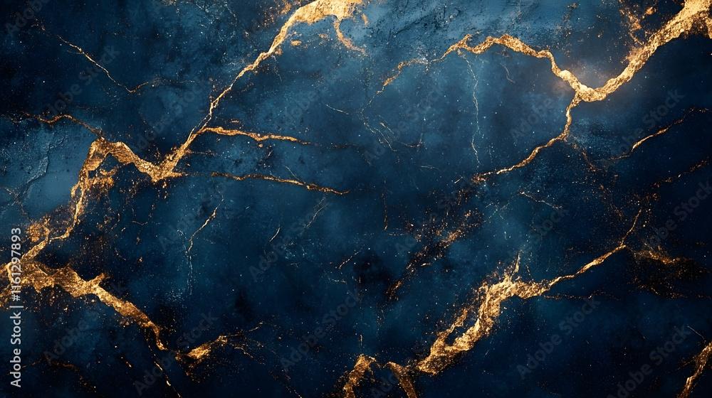 Poster luxurious dark blue marble texture with golden veins creating an elegant and sophisticated pattern, 