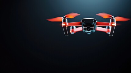 Fototapeta premium A Red Drone Gliding Gracefully Through the Dark Night Sky Illuminated by Distant Stars Creating a Mysterious and Adventurous Atmosphere