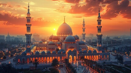 Obraz premium A large, ornate building with a dome and a minaret