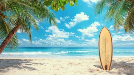 Surfing action at tropical beach stunning landscape vibrant environment relaxed viewpoint adventure concept