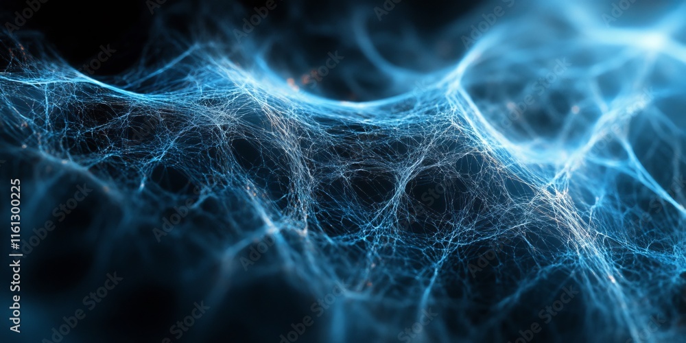 Poster webs dissolve into glowing surreal digital textures., generative ai