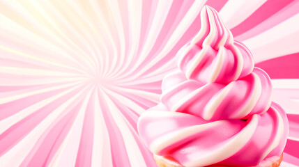 Fototapeta premium Colorful swirling radial ice cream background featuring a vibrant pink vortex spiral twirl design. Ideal for summer themes