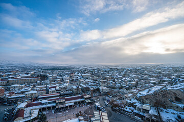 The scenic views of Ürgüp from Temenni Hill, which is located in the center of Ürgüp. Revealing the city panorama with its height of 80 meters, this rocky hill, can be seen from all over Ürgüp.