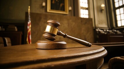 Obraz premium Gavel on Judge's Bench Symbol of Justice