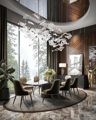 The interior of the kitchen was designed as a combination of classic modern and glamour styles....