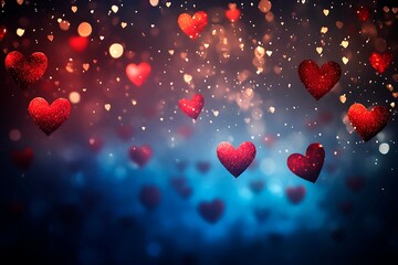 Obraz premium An abstract Valentine's Day background filled with swirling hearts in vibrant reds and pinks, evoking love and romance in a dreamy design.