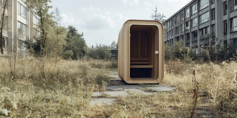 A Minimalist Wooden Structure Rising Amidst the Urban Overgrowth and Natures Embrace