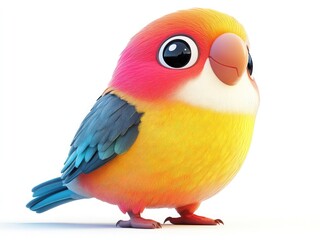 Adorable 3D cartoon lovebird illustration, isolated on a white background, perfect for kids' designs, educational materials, or playful themes.