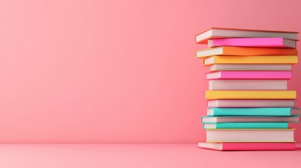 Books in a stack isolated Over pink Studio Background.
