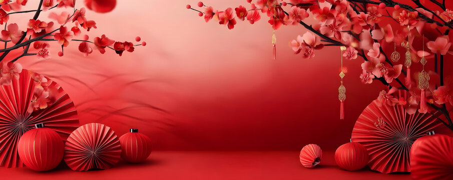 Chinese new year festive background with red decoration