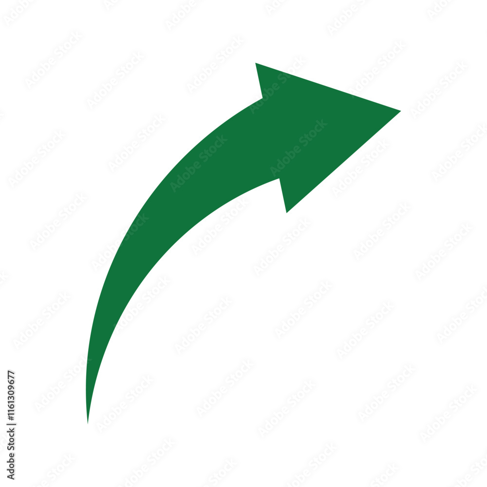 Poster green curved arrow design for graphic and web elements. green curved arrow pointing upwards.