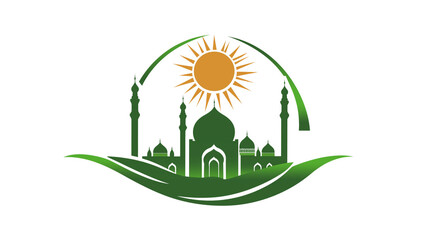 a banner template with a mosque isolated on a transparent background