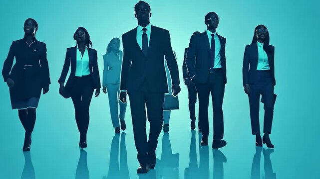 Business Team Silhouettes in Vector Illustration Walking in Suits