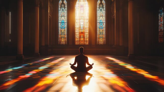 Peaceful Meditation in a Stunning Church with Colorful Light