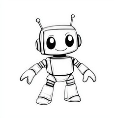 Cheerful Drawing of a Playful Robot Constructed with Simple Geometric Shapes Emanating Joy and Creativity in a Whimsical Artistic Style