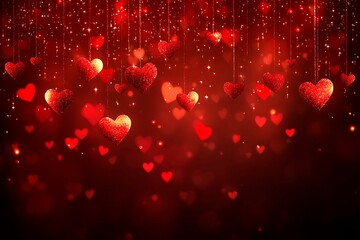 Obraz premium An abstract Valentine's Day background filled with swirling hearts in vibrant reds and pinks, evoking love and romance in a dreamy design.