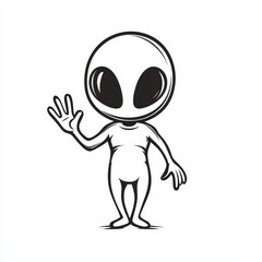 Charming Cartoon Alien Character with Large Eyes and Nose Playfully Waving in a Colorful and Whimsical Style Evoking Joy and Curiosity in Viewers