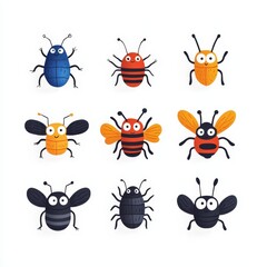 Fototapeta premium Vibrant Collection of Six Colorful Insects Showcasing Unique Patterns and Features Against a Bright Background Illustrating Nature's Diversity and Beauty