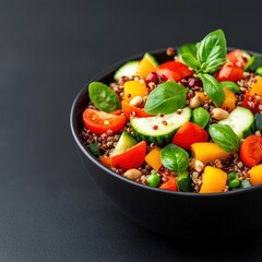 Colorful Bowl of Nutritious Quinoa Salad Loaded with Fresh Vegetables and Grains Offering a Vibrant Healthy Meal for a Wholesome Lifestyle Choice