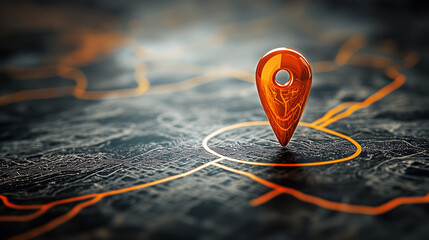 City map with a bright orange marker highlighted.