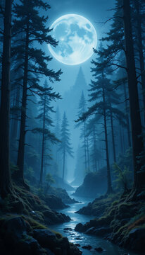 Moonlit Enchantment: Dual Arm Forest Nightscape Tattoo Design