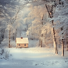 Winter Wonderland Little House Snowy