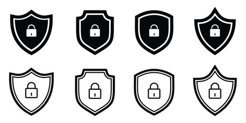 Security shield icon. Security shields symbols with padlock. Shield security icon, Safety, protection sign. Vector illustration.
