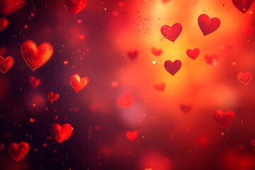 An abstract Valentine's Day background filled with swirling hearts in vibrant reds and pinks, evoking love and romance in a dreamy design.
