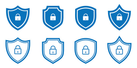 Security shield icons. Padlocks icons. Safety shield symbols. Vector illustration.