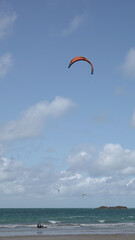 Kitesurfeurs en bord de mer