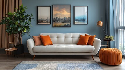 Scenic Showcasing Modern Living Room With Cozy Scandinavian Interior Background