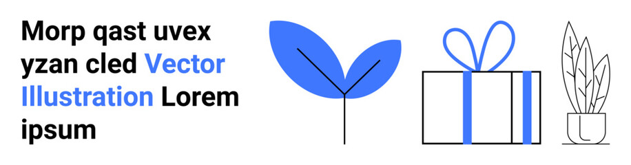 Leaf, gift box with bow, and potted plant beside placeholder text. Ideal for marketing, eco-friendly campaigns, gift promotions, minimalist designs, nature themes, website banners and holiday sales