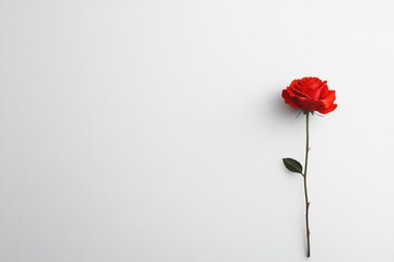 Single Red Rose Against White Background