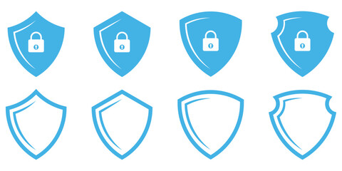 Security shield icons. Padlocks icons. Safety shield symbols. Vector illustration.