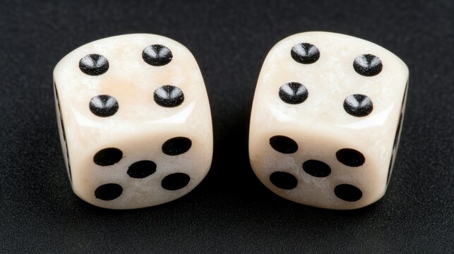 Close-up of Two Ivory Dice on a Dark Surface
