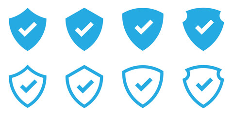 Security shield icon set with check mark.