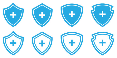 Healthcare Shield Icon with Plus Sign for Medical Use. Vector Illustration. EPS 10