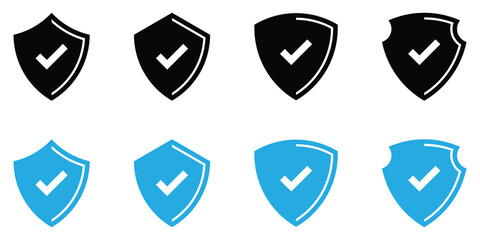 Shield Check Mark Icon Set. Secure Icon or Symbol. Set of Security Shield Icons with Check Marks. Vector Illustration. EPS 10