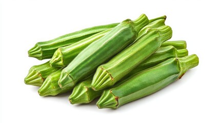 Obraz premium Fresh Okra with Unique Green Appearance on White Background